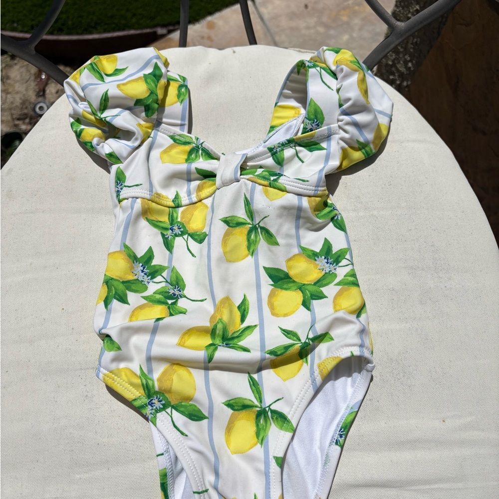 Lemon Print Puff Sleeve Swimsuit